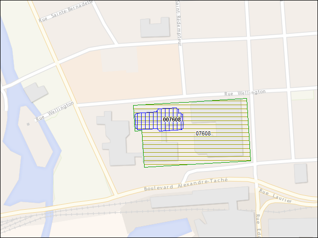 Une carte de la zone qui entoure immédiatement le bâtiment numéro 007608