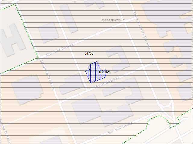 Une carte de la zone qui entoure immédiatement le bâtiment numéro 008752