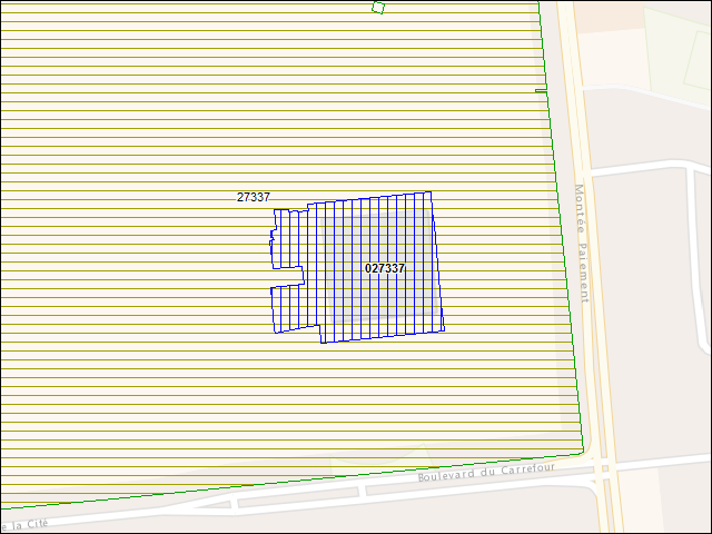 Une carte de la zone qui entoure immédiatement le bâtiment numéro 027337