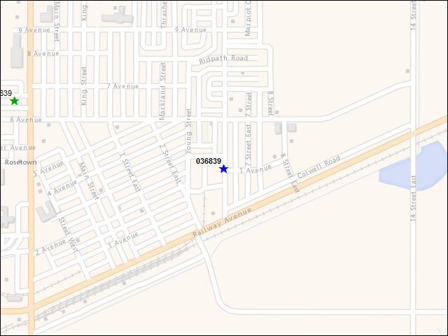 Une carte de la zone qui entoure immédiatement le bâtiment numéro 036839