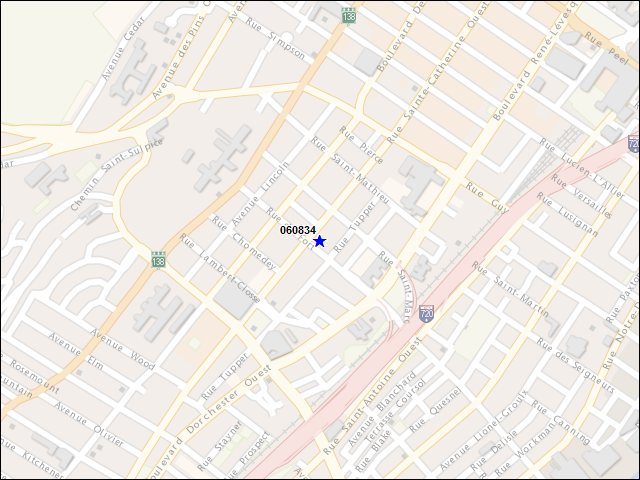 Une carte de la zone qui entoure immédiatement le bâtiment numéro 060834