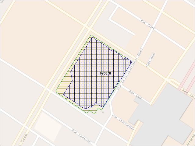 Une carte de la zone qui entoure immédiatement le bâtiment numéro 073878