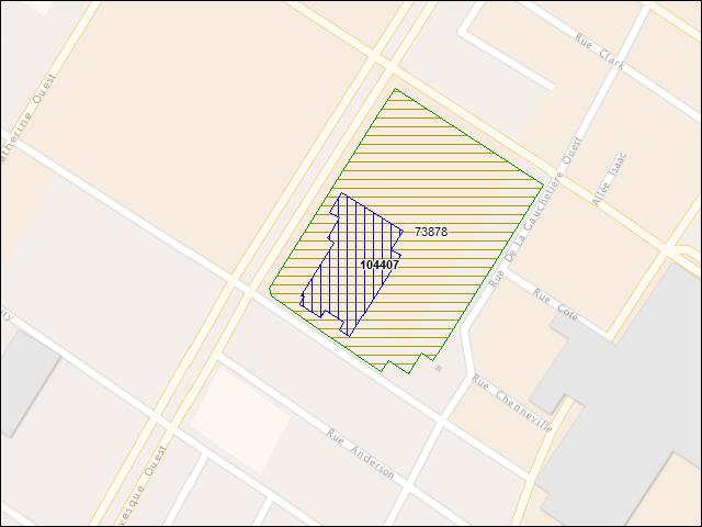 A map of the area immediately surrounding building number 104407