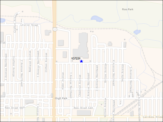 A map of the area immediately surrounding building number 137221