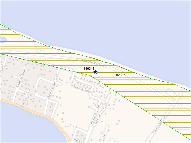 Une carte de la zone qui entoure immédiatement le bâtiment numéro 140348