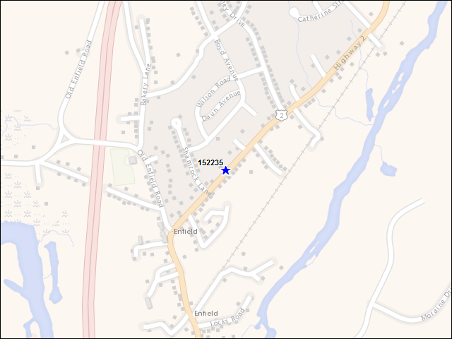 Une carte de la zone qui entoure immédiatement le bâtiment numéro 152235