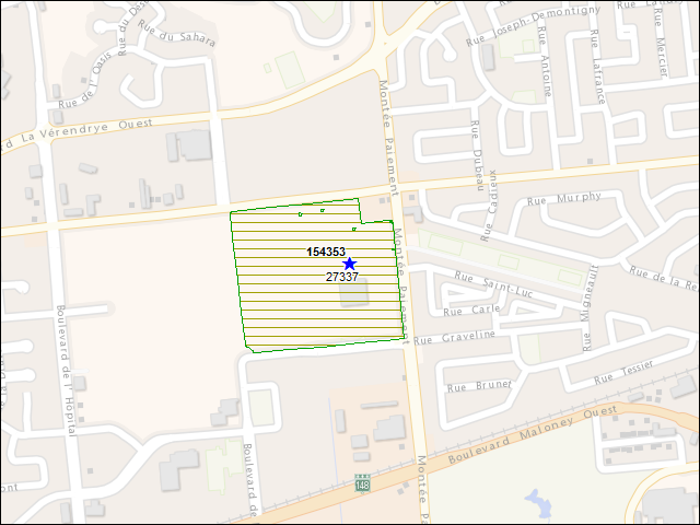 Une carte de la zone qui entoure immédiatement le bâtiment numéro 154353