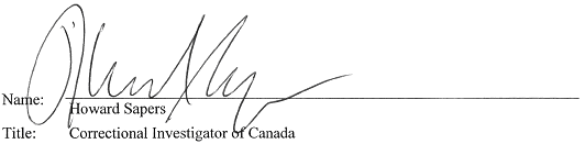 Signature of Howard Sapers, Correctional Investigator of Canada