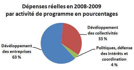 Dpenses relles en 2008-2009 par activit de programme en pourcentages