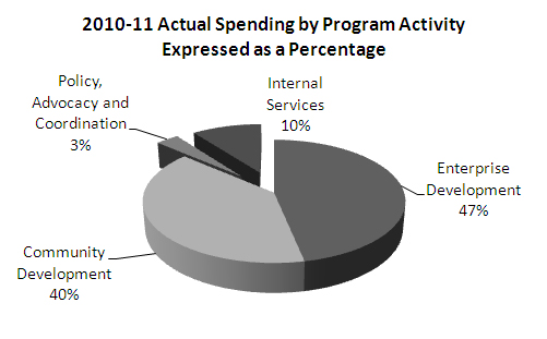 Pie chart breakdown of actual spending by program activity