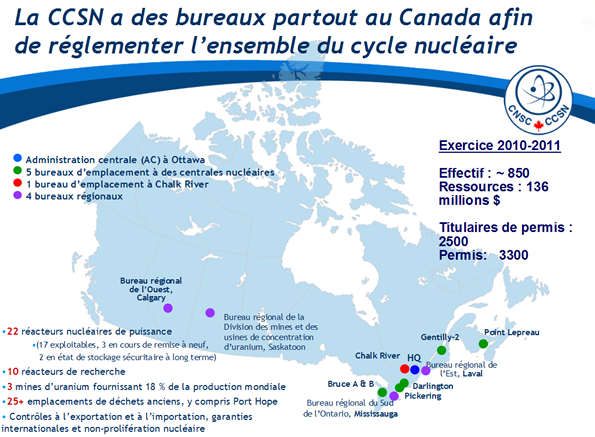 Carte illustre la CCSN a des bureaux partout au Canada