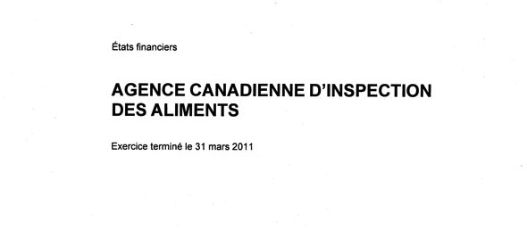 tats financiers Agence Canadinne D'Inspection Des Aliments