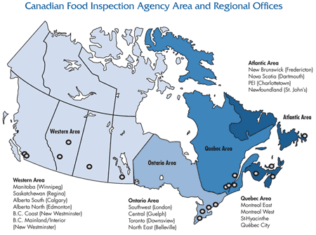 Canadian Food Inspection Agency Area and Regional Offices