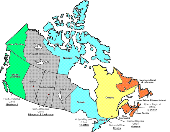 Map of PBC locations across Canada