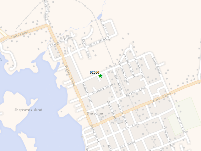 Une carte de la zone qui entoure immédiatement le bien de l'RBIF numéro 02350