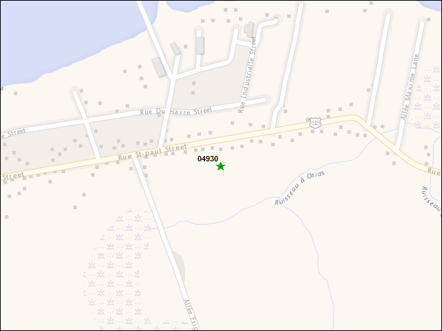 Une carte de la zone qui entoure immédiatement le bien de l'RBIF numéro 04930