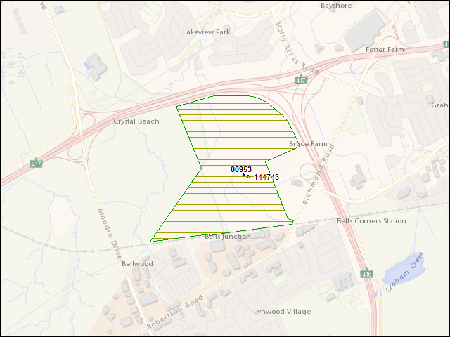 A map of the area immediately surrounding DFRP Property Number 00953