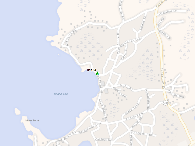 Une carte de la zone qui entoure immédiatement le bien de l'RBIF numéro 01134