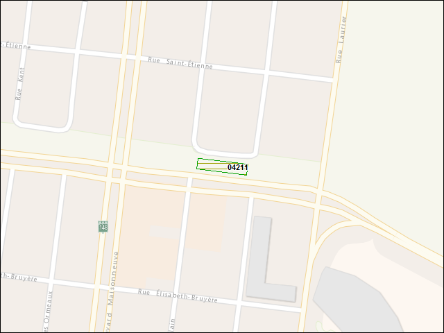 Une carte de la zone qui entoure immédiatement le bien de l'RBIF numéro 04211