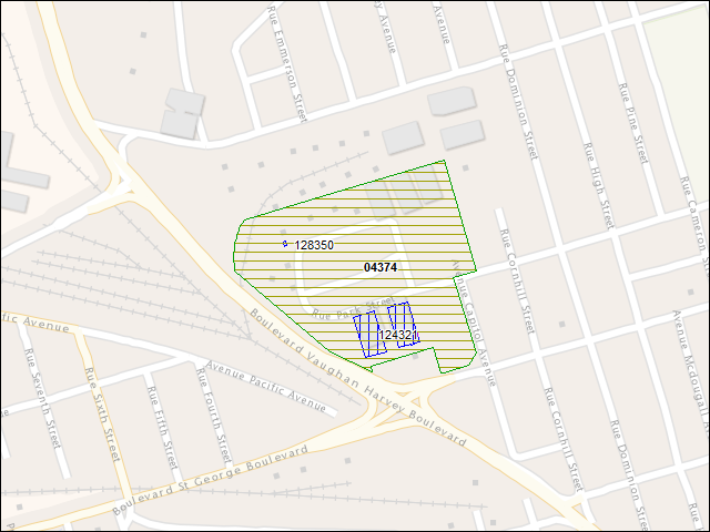Une carte de la zone qui entoure immédiatement le bien de l'RBIF numéro 04374