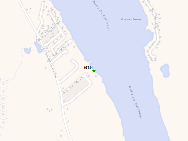 Une carte de la zone qui entoure immédiatement le bien de l'RBIF numéro 07381