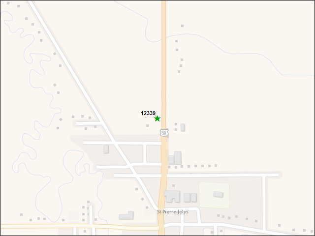 Une carte de la zone qui entoure immédiatement le bien de l'RBIF numéro 12339
