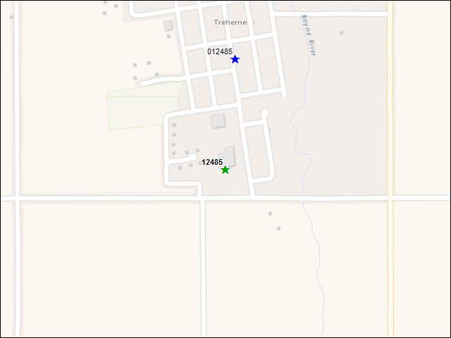 Une carte de la zone qui entoure immédiatement le bien de l'RBIF numéro 12485