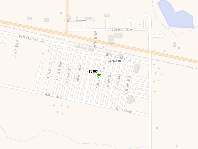Une carte de la zone qui entoure immédiatement le bien de l'RBIF numéro 13303