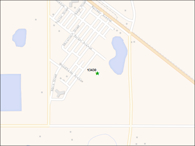 Une carte de la zone qui entoure immédiatement le bien de l'RBIF numéro 13430