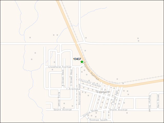 Une carte de la zone qui entoure immédiatement le bien de l'RBIF numéro 13437