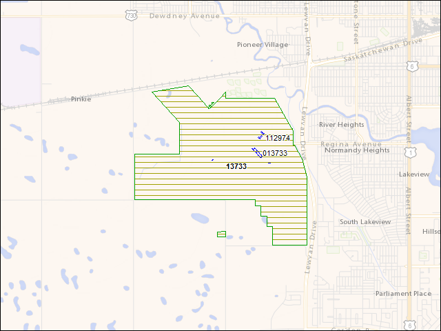 A map of the area immediately surrounding DFRP Property Number 13733