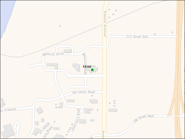 Une carte de la zone qui entoure immédiatement le bien de l'RBIF numéro 14145