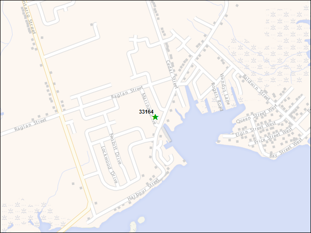 Une carte de la zone qui entoure immédiatement le bien de l'RBIF numéro 33164