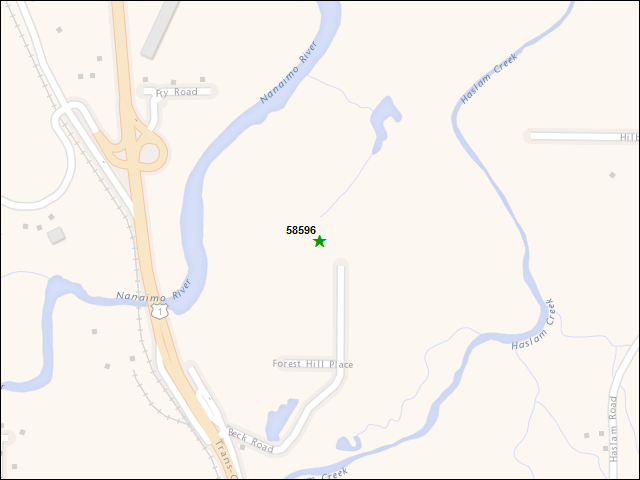 A map of the area immediately surrounding DFRP Property Number 58596