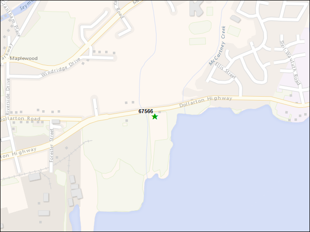 Une carte de la zone qui entoure immédiatement le bien de l'RBIF numéro 67566