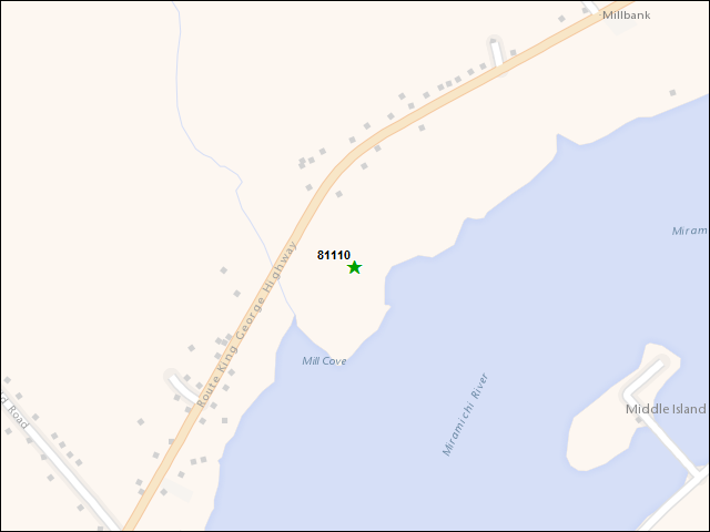 Une carte de la zone qui entoure immédiatement le bien de l'RBIF numéro 81110