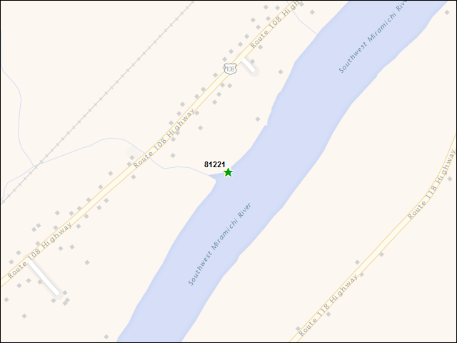 Une carte de la zone qui entoure immédiatement le bien de l'RBIF numéro 81221