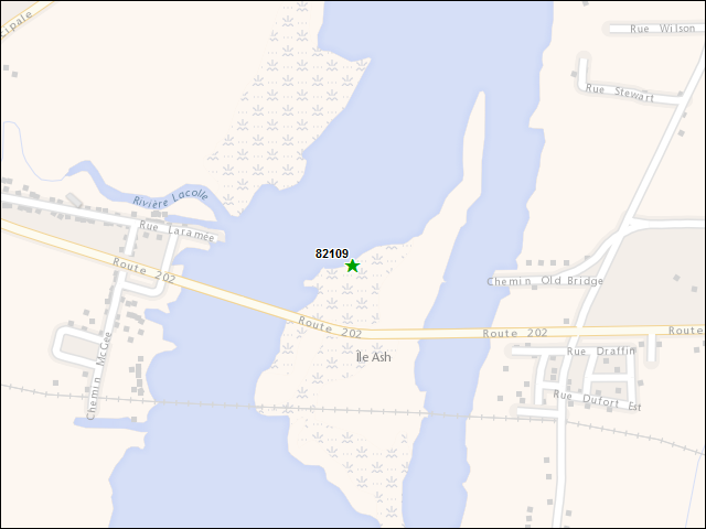 Une carte de la zone qui entoure immédiatement le bien de l'RBIF numéro 82109