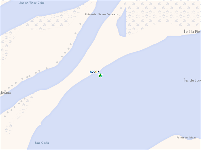 Une carte de la zone qui entoure immédiatement le bien de l'RBIF numéro 82207