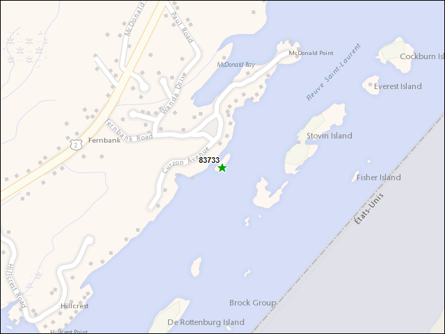 Une carte de la zone qui entoure immédiatement le bien de l'RBIF numéro 83733