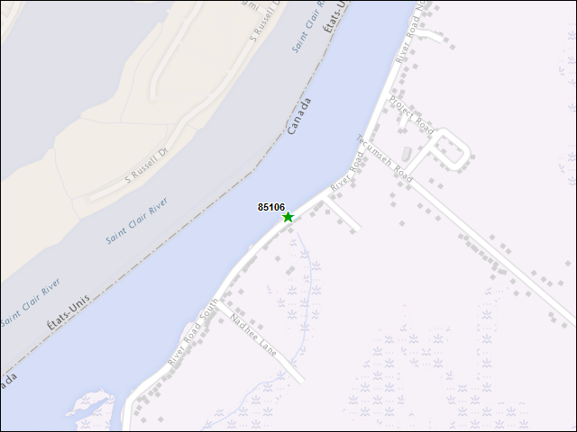 Une carte de la zone qui entoure immédiatement le bien de l'RBIF numéro 85106