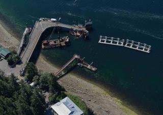 Aerial images of Small Craft Harbour's Vesuvius Bay British Columbia