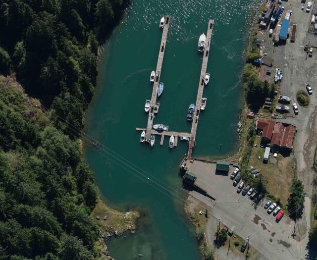 Aerial images of Small Craft Harbour's Zeballos British Columbia