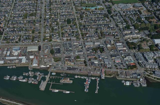 Aerial images of Small Craft Harbour's Steveston Gulf, British Columbia