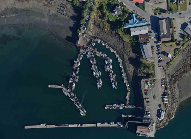 Image aérienne Daajing Giids, port pour petits bateaux (Colombie-Britannique)