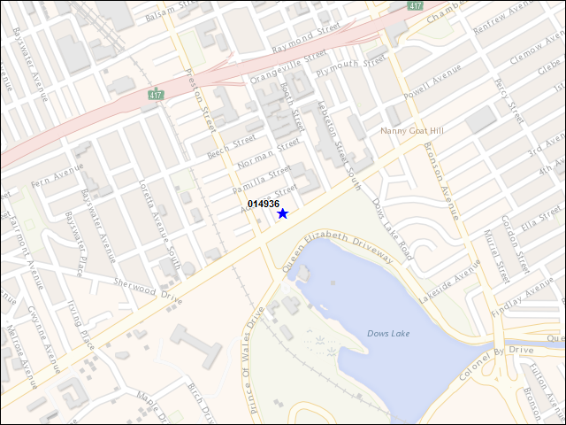 A map of the area immediately surrounding building number 014936