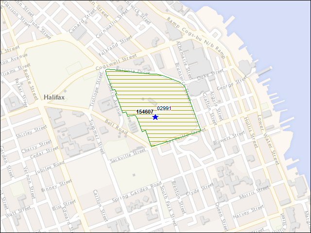 A map of the area immediately surrounding building number 154607