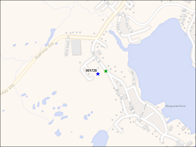 Une carte de la zone qui entoure immédiatement le bâtiment numéro 001728