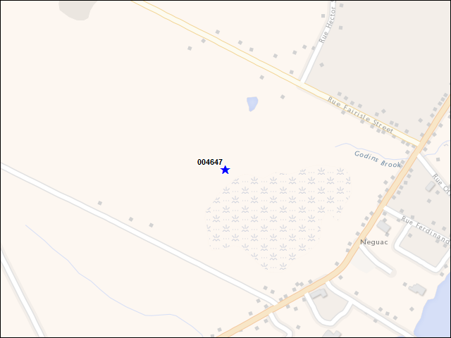 Une carte de la zone qui entoure immédiatement le bâtiment numéro 004647