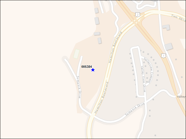 Une carte de la zone qui entoure immédiatement le bâtiment numéro 005384